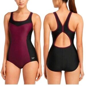 Speedo one piece purple black swimsuit small